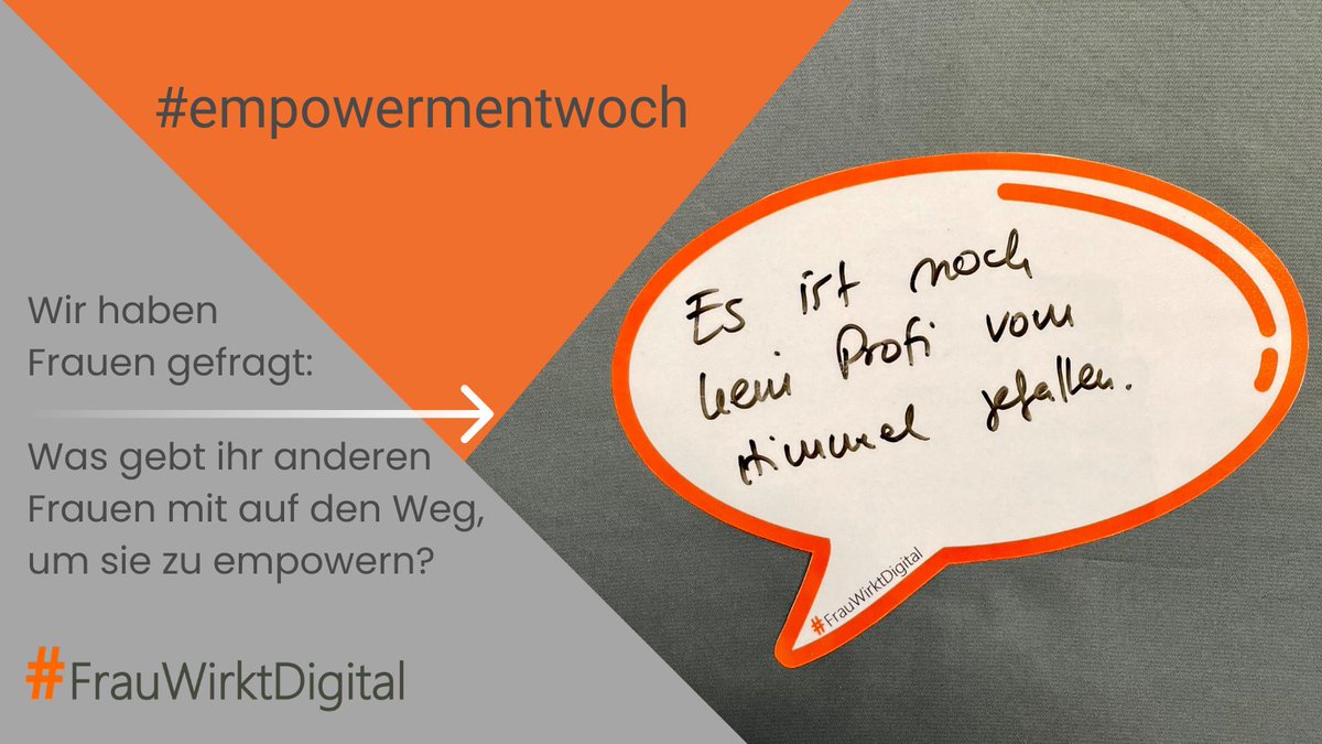 Frau_Digital's tweet photo. Wir alle lernen, machen Fehler, bilden uns weiter und erlangen neue Erkenntnisse – denn „Es ist noch kein Profi vom Himmel gefallen!“. ➡️ Was hat Dir geholfen, um ein Stückchen weiter Richtung „Profi“ zu kommen?
#bleibdran #FrauWirktDigital #Informatik #Digitalisierung #GoForIT https://t.co/NmC8GKQucv