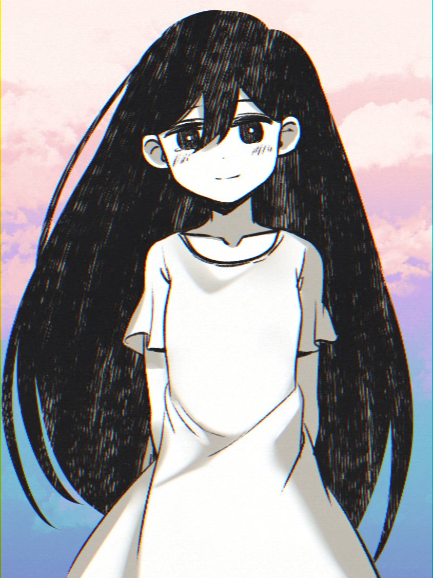 1girl solo black hair long hair looking at viewer smile dress  illustration images