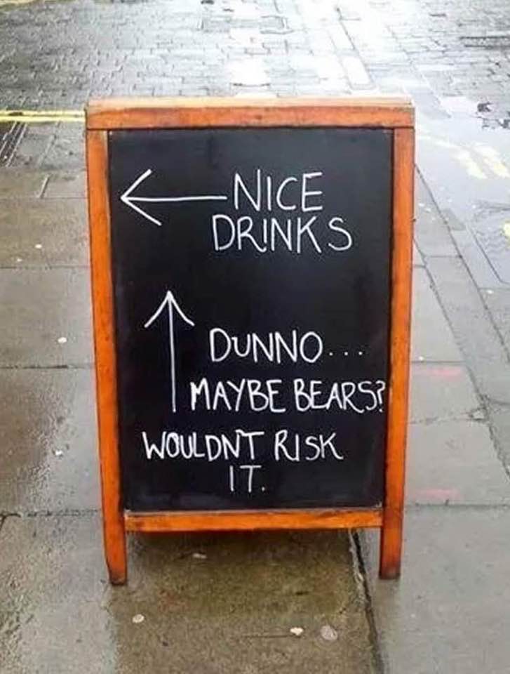 #funnysign #signofthetimes #signsofthetimes #beer #lager #bear #cantbearit #risky #riskyplay #riskybusiness #bar #barnone #pub #humor #sign