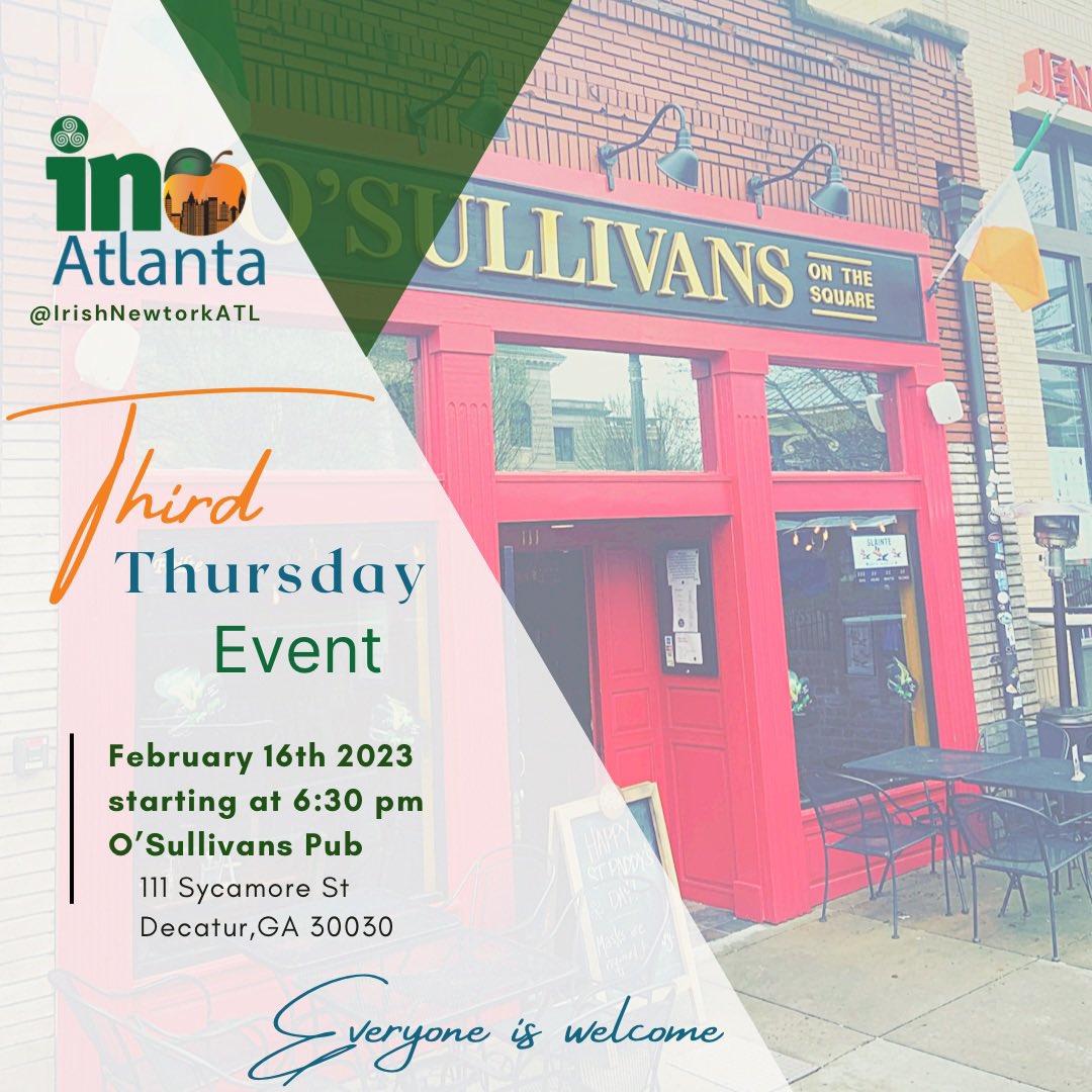 IrishNetworkATL's tweet image. Join us tomorrow evening at our monthly #INATLThirdThursday event!  It's the perfect opportunity to catch up with old friends and make some new ones. #INATL #IrishNetwork #GlobalIrish 

fb.me/e/44hzJM0nw