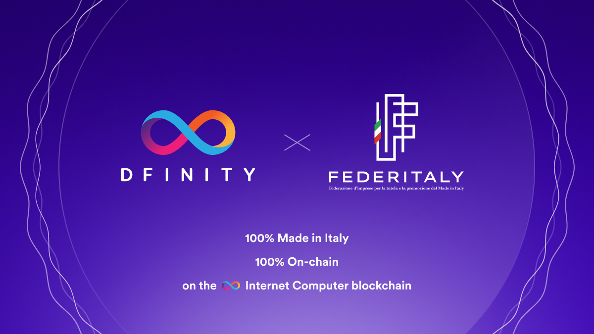 Made in Italy 🇮🇹 like you have never seen it before 🚀

FEDERITALY partners with DFINITY Foundation &amp; joins the #InternetComputer (ICP) revolution

The brand “100% Made in Italy” goes 100% on-chain to give back trust to consumers 

 Read: bit.ly/3YUXUTN

<a href="/FEDERITALY2021/">Federitaly Federazione</a>