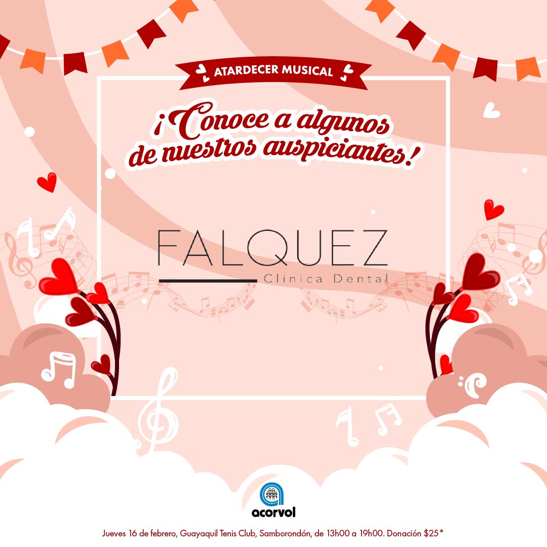 CONOCE A NUESTROS AUSPICIANTES…
Te invitamos a que asistas este 16 de Febrero a nuestro
"Atardecer musical". NO TE LO PIERDAS!!!
@dimevardistribuidora <a href="/marcela/">Marcela M</a>.yepez_cirugiaplastica
@veronaprod@spa57_ @olianna_ec <a href="/farmayala_fpc/">Farmayala Pharmaceutical Company S.A.</a>
@clinicatalquez
Hace 6 segundos • Ver traducción