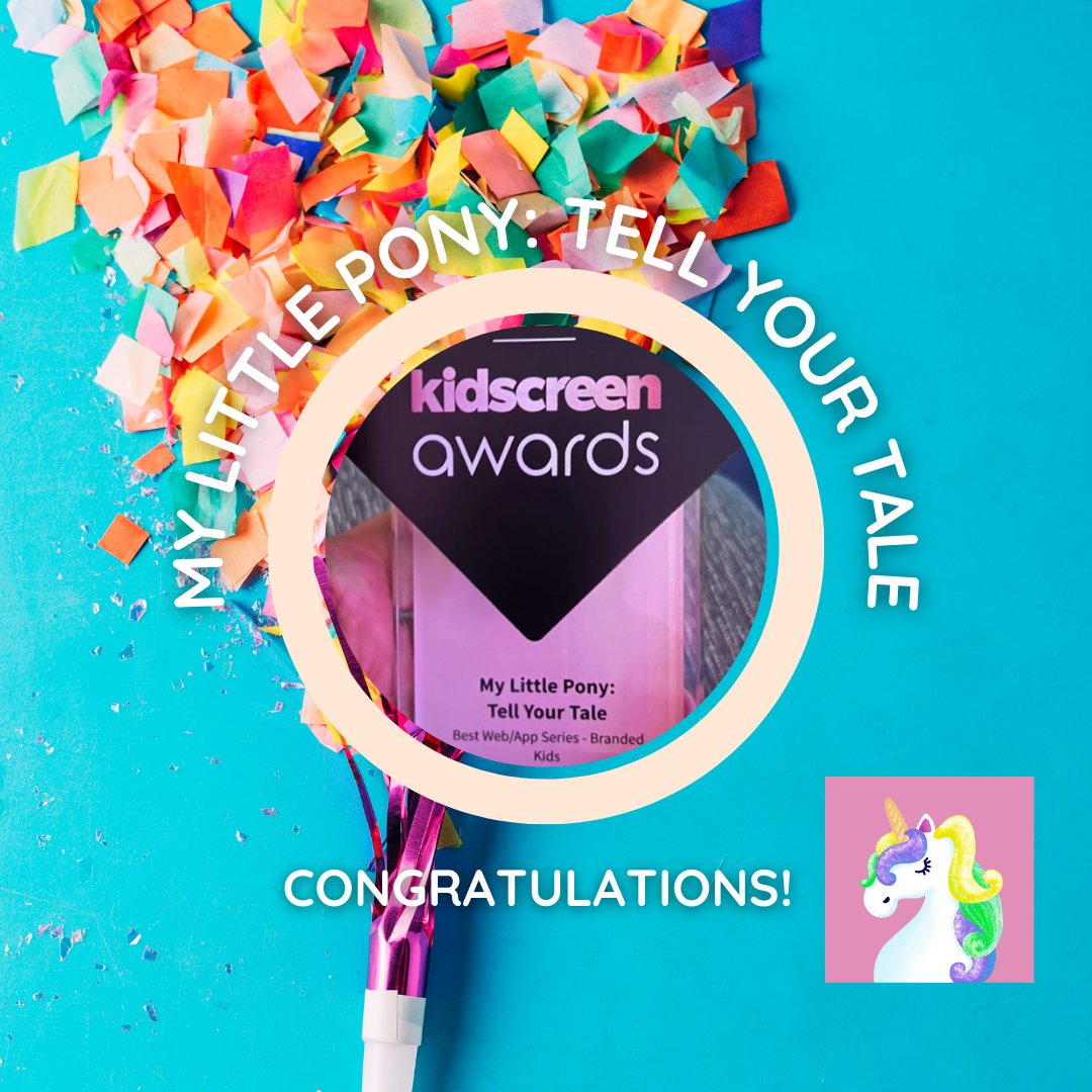 cmfrenn's tweet photo. YAY! "MLP: Tell Your Tale" won a @kidscreen award for best web series!

This magic filled show was so fun to write for. Congratulations to the entire @Hasbro  &amp; #EntertainmentOne team! Thank you for allowing me to join in on the writing fun!
#MLP #MyLittlePony #kidscreenawards https://t.co/FyHKuMTXdA