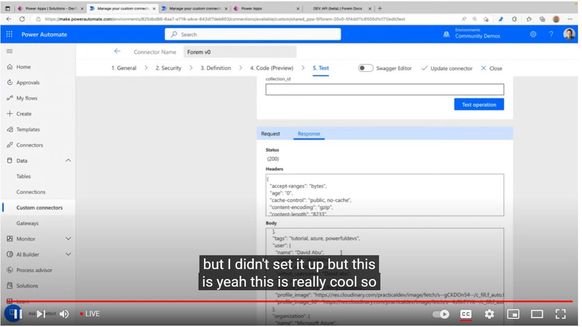 aprildunnam's tweet photo. @DavidAbu_ made a surprise appearance in @laskewitz and @nitya's demo when they tested the DevTo connector and returned one of his #PowerBI blog posts! We promise this was not planned, just a happy coincidence 😁
#PowerPlatform #PowerfulDevsConf https://t.co/D9eyFcpkdV