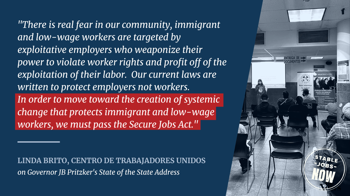 In light of JB Pritzker's state of the state address, we asked Linda Brito @CTU_IWP how she would define the state of the workers. We still have a long way to go to equip enforcement agencies with the resources & policies workers need to have real economic stability on the job.