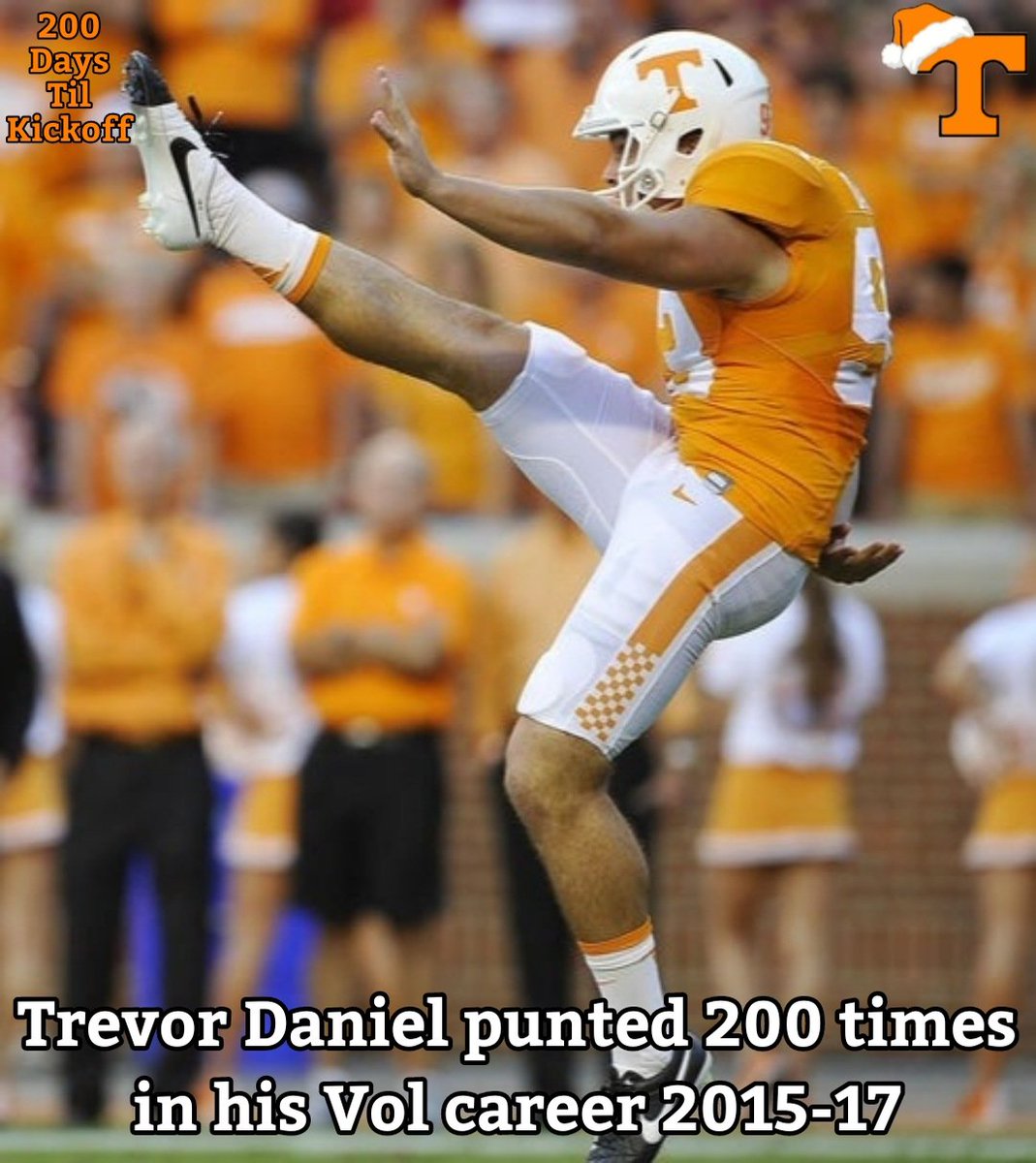 200 Days...

Daniel's punts covered 9,185 yards. His career average of 45.9 the best in UT history.

He set a school record school by averaging 47.5 in 2017 and posted 3 of the top 7 seasons in UT history.

He is the only person not named Colquitt with 200 punts in a Vol career.