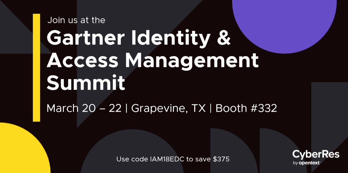 AdamsHarl's tweet photo. Join NetIQ by OpenText (our new name!) @MicroFocusSec &amp; partner @Novacoast at the #GartnerIAM Summit, booth 322, on Mar 20-22, and learn about our comprehensive IAM platform. 

👉Reg now with Discount Code IAM18EDC.  #IdentityManagement #CyberResilience  https://t.co/8JzRDr9bkq https://t.co/8akJg69CVV