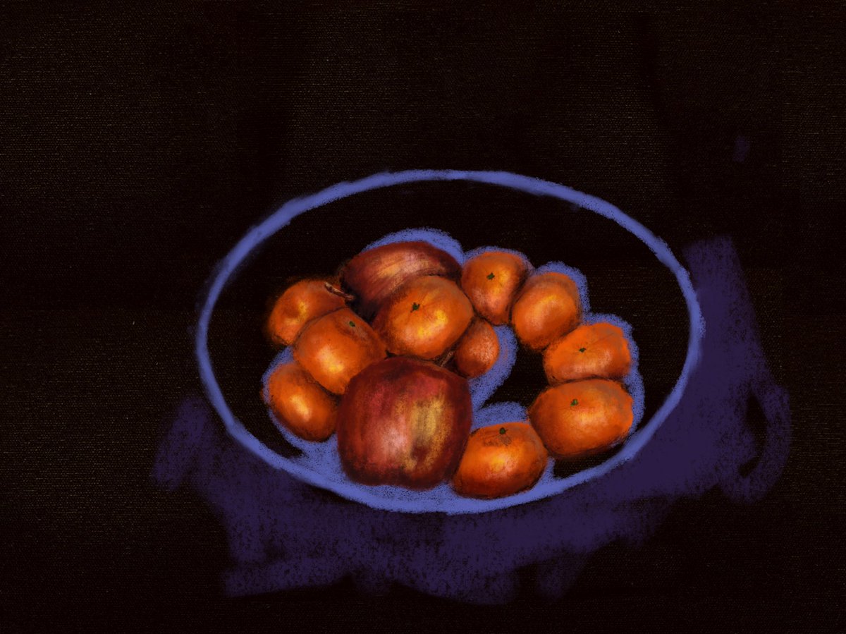 MissAartist's tweet photo. Sketch of my fruit bowl, using pastel and charcoal brushes in procreate https://t.co/ZGug4uTR7z