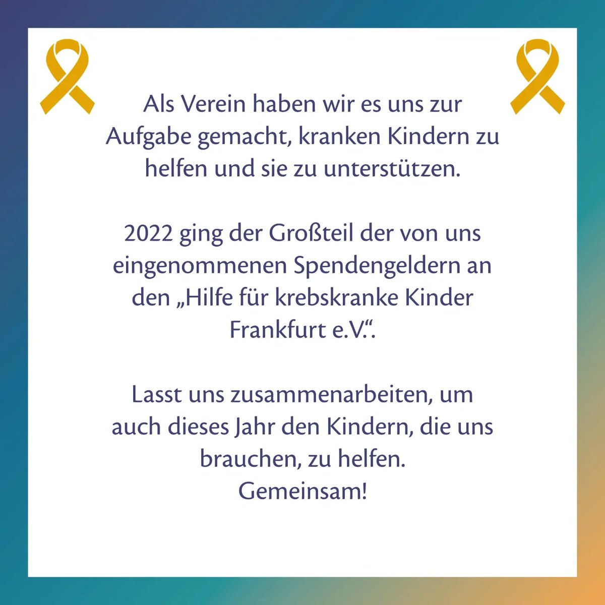 9000€ konnten wir im letzten Jahr für krebskranke Kinder sammeln. 
Und wir werden immer weiter machen!

#WeltKinderKrebsTag #Krebs #Wohltätigkeit #Charity #WorldChildhoodCancerDay