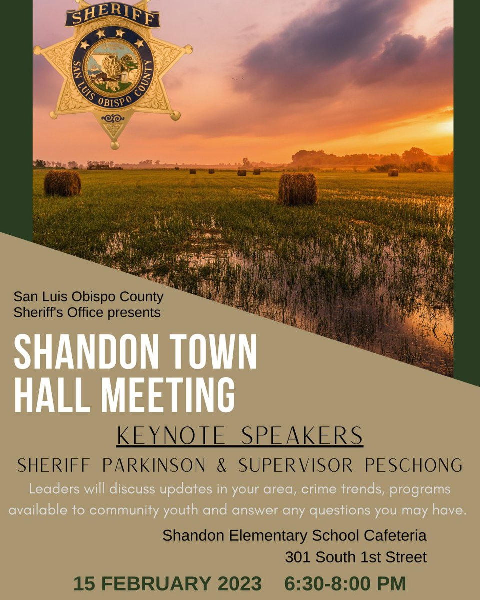 County of SLO on Twitter "Heads up for Shandon locals Town Hall Meeting tonight (Feb 15) at 6