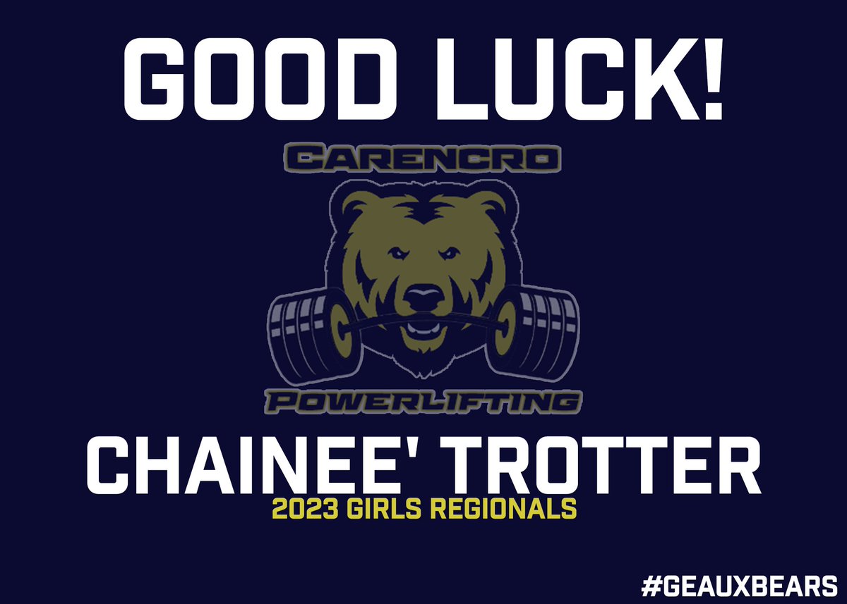CROPowerlifting's tweet photo. Chainee' Trotter will be the first Lady Bear to compete in a LHSPLA Meet. Girls' Regionals are this Saturday, 2/18 at Church Point High School. Geaux Chainee'! #Exit4 https://t.co/qtvO4zCjG5