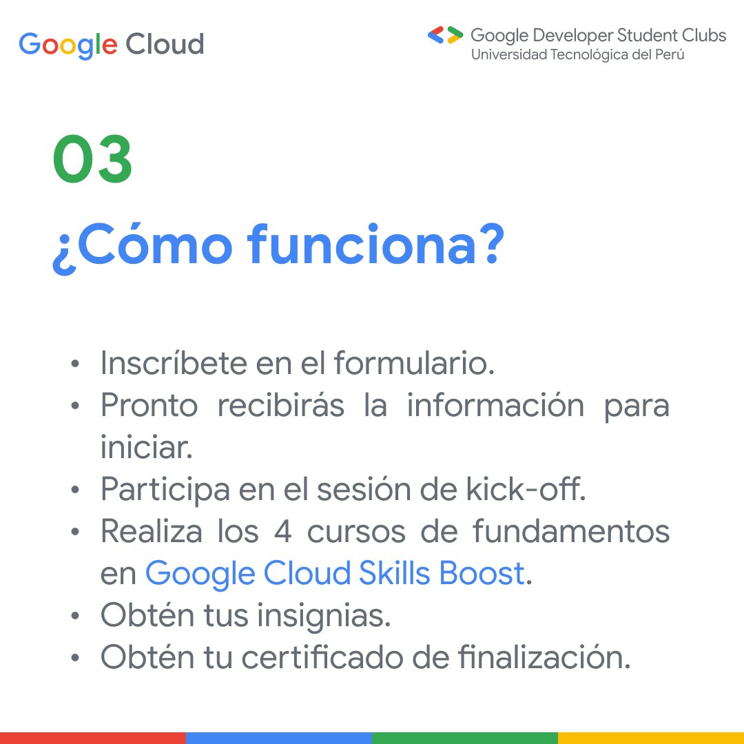 dsc_utp's tweet photo. Invitamos a alumnos de la UTP a participar en forma gratuita en el programa #GoogleCloudComputingFoundations que se desarrollará del 28 de febrero al 28 de marzo.

Los participantes tendrán acceso gratuito a cursar los cuatro módulos de #GoogleCloud.

🔗https://t.co/zIMid4obmO https://t.co/RIFoQ1BBue