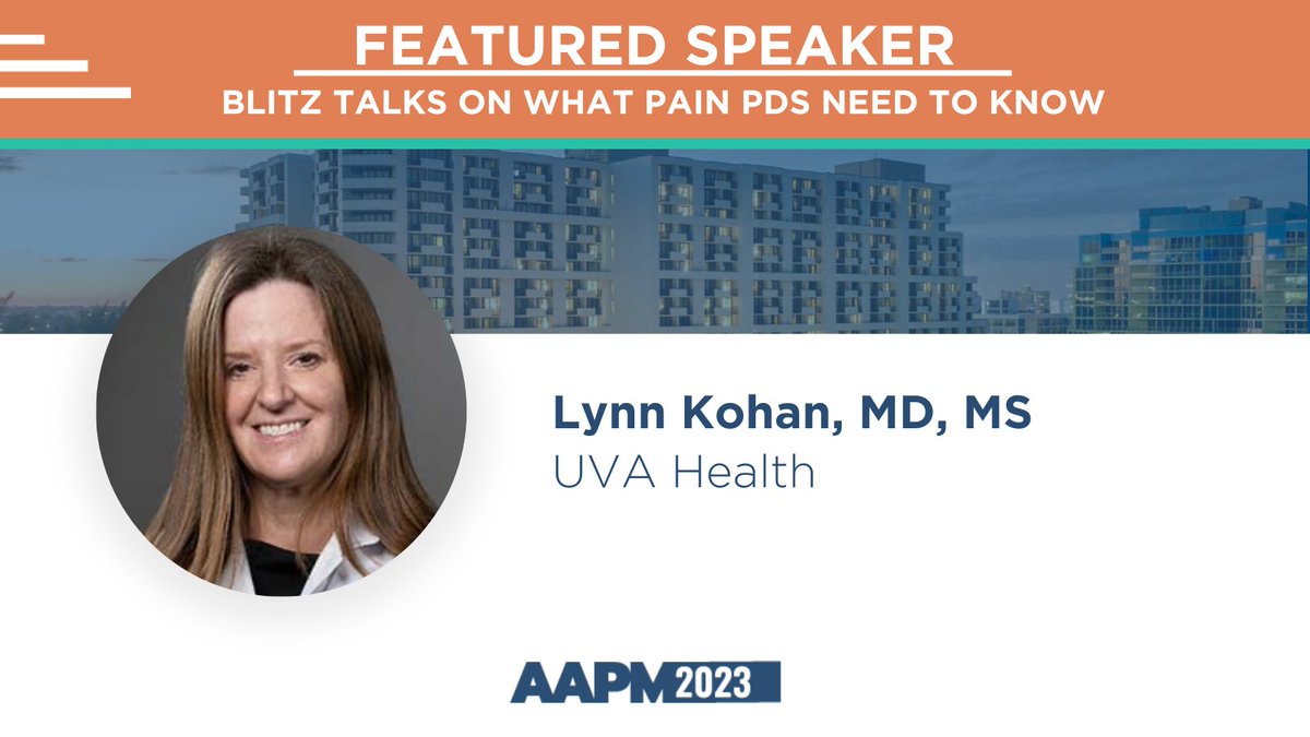We are thrilled to announce Lynn Kohan, MD, will serve as a moderator at our 39th Annual Meeting, where she will be joined by a panel of experts to discuss need-to-know information for PDs about running a business.

aapmannualmeeting.com

#LynnKohan #AAPM2023 #painmedicine