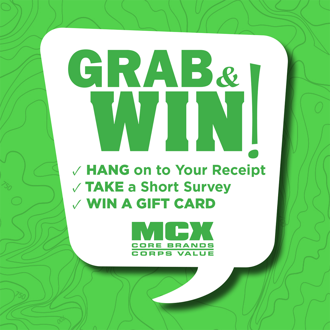 Great news! 💸Anytime you shop at your MCX/Marine Mart you can enter to win up to a $250 MCX e-gift card just by filling out a quick survey. Check your store receipt for details! 😮🧾