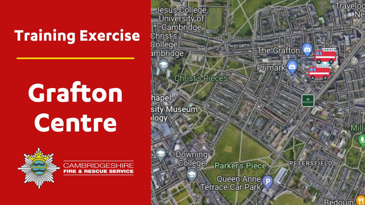 cambsfrs's tweet image. ⚠ This evening our crews will be carrying out a training exercise around the Grafton Centre. 

Please don’t be alarmed if you see multiple emergency vehicles in the area. 🚒

#TeamCambsFire #TrainingExercise