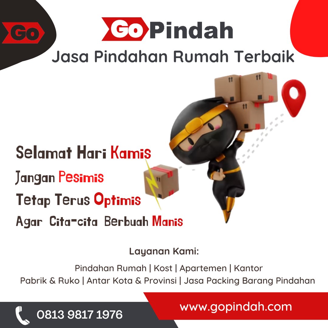 go_pindah's tweet photo. Hallo, Selamat Pagi.. Selamat Hari Kamis... Tetap Optimis...

#gopindah #jasapindahan #jasapindahanrumah #jasapindahrumah #jasapindahantarprovinsi #jasapindahanjakarta #jasapindahanapartemen #moversandpackers https://t.co/grbjOI8pnF