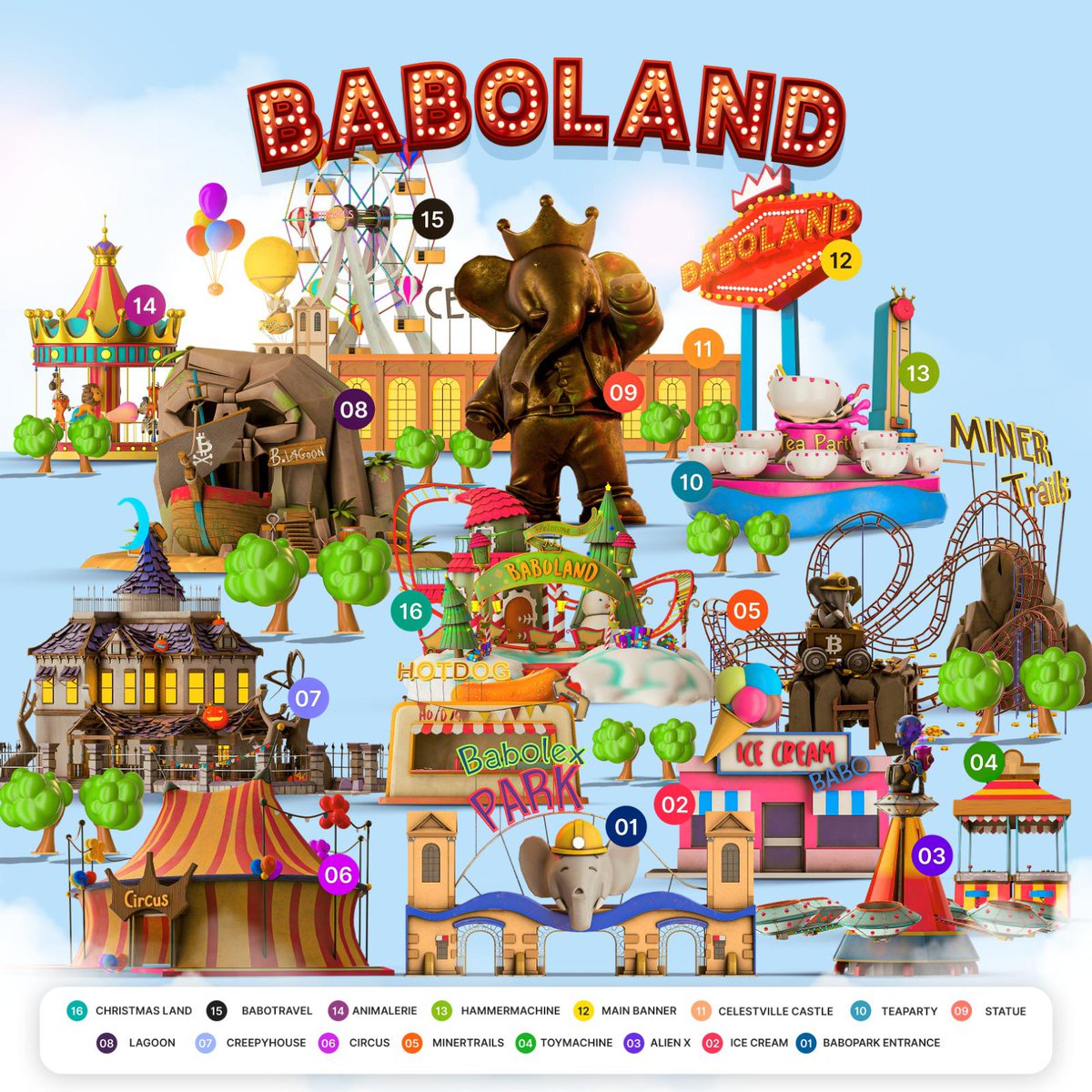Babolex's tweet photo. 🏗Sorry team we are on the construction site at the moment 👷‍♂️

You can see the first 1️⃣2️⃣attractions of Baboland 🎡🎠🎢

I hope you will enjoy it, surprises will be added as we go along 📈

Thank you all for following us since the beginning 🙏❤️ https://t.co/W4Fd3CqGM6