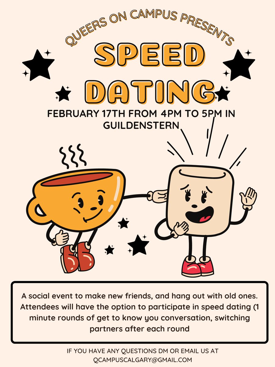 A social event to make new friends, and hang out with old ones. Attendees will have the option to participate in speed dating (1 minute rounds of get to know you conversation, switching partners after each round