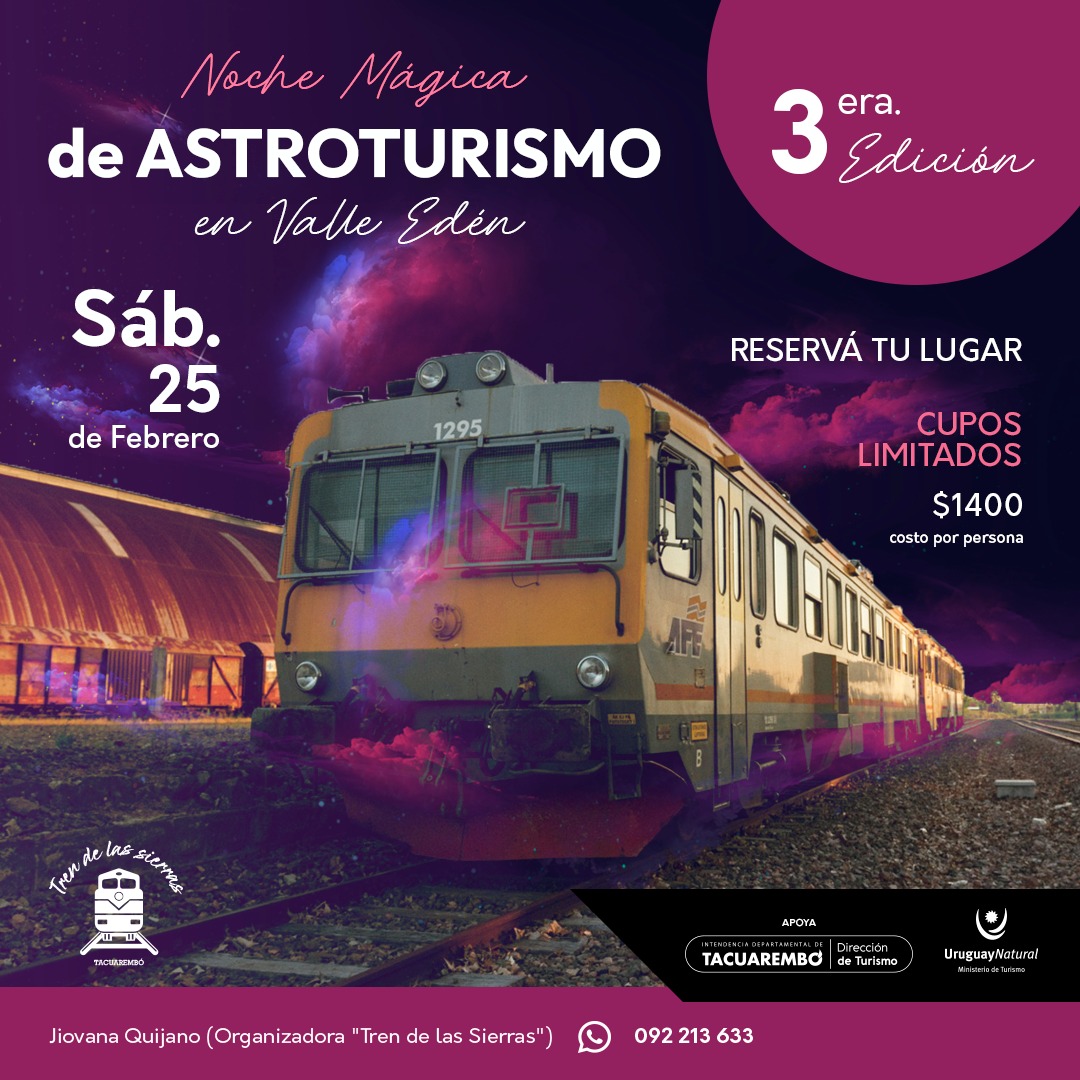 🚂🌙 ¡Si no pudiste participar de la primera excursión, esta es tu oportunidad! Además, se suma una tercera edición el 25 de febrero debido a la gran demanda del público. Cupos limitados. 

👉 Evento declarado de interés turístico por MINTUR.

ℹ Info: bit.ly/TrendelasSierr…
