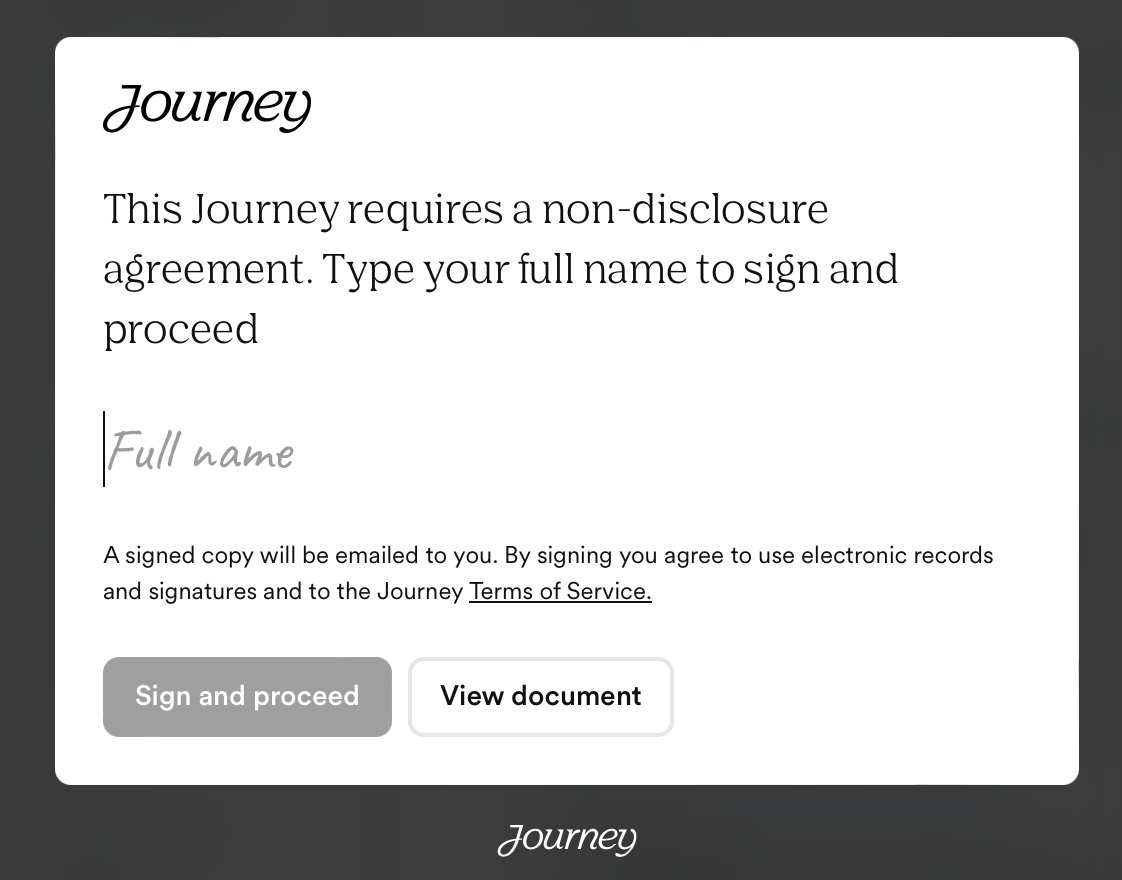 journeyio's tweet image. Secure Journeys with Non-Disclosure Agreements (NDAs)
Great for business development, growth financing rounds, contractor onboarding ... but maybe not seed fundraising 😇
→ journey.io/blog/non-discl…