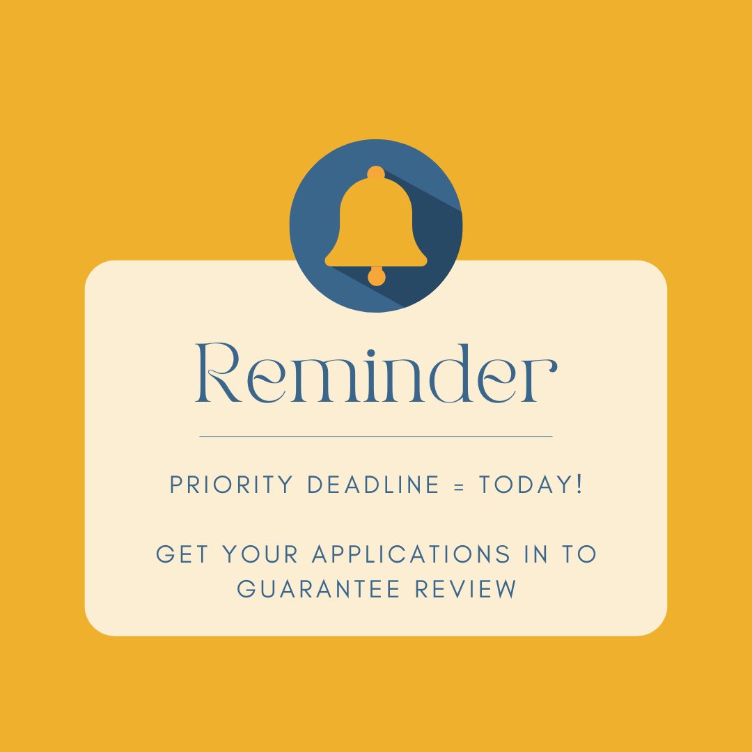 USMATProgram's tweet image. Don't forget! TODAY is the priority deadline to join our next cohort of MSAT students. Get those applications in to guarantee that yours gets reviewed! tinyurl.com/USMatcas #ComeSoarWithUs #MSAT #PriorityDeadline #SMTTT 🦅💛🖤