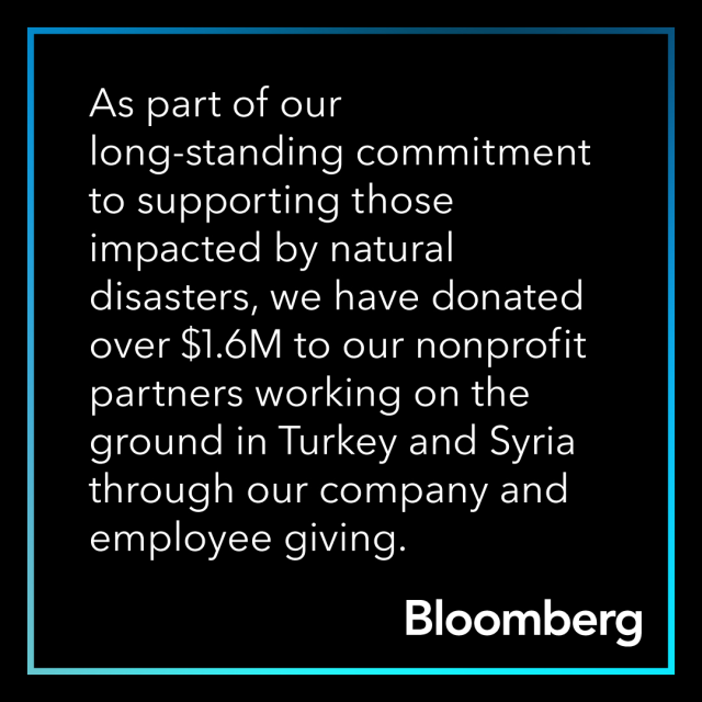 As part of our long-standing commitment to supporting those impacted by natural disasters, we have donated over $1.5M to our nonprofit partners working on the ground in Turkey and Syria through our company and employee giving.