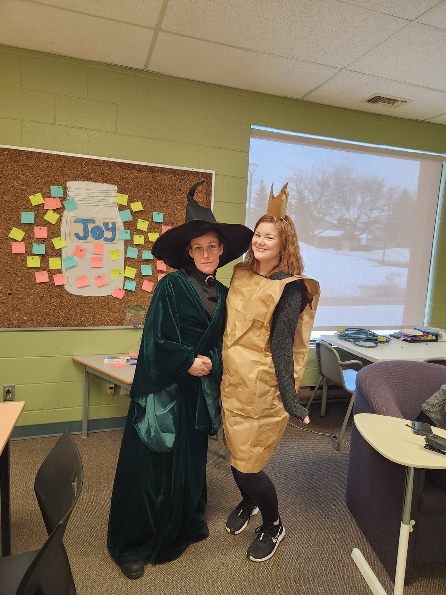 Professor McGonagall and the Paper Bag Princess having a wonderful 'Book Character Day' @EASetonOCSB #ocsbKindness