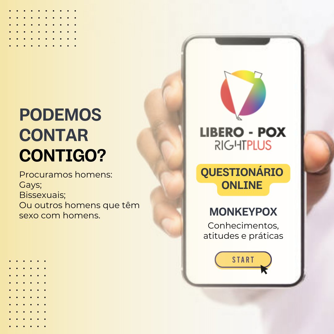 PARTICIPA NO QUESTIONÁRIO SOBRE MONKEYPOX / MPOX
És homem gay, bissexual ou que tem sexo com homens? Tens mais de 18 anos? (Não precisas de ter tido Monkeypox / Mpox)
Responde ao estudo Libero-Pox! Clica no link:
inqueritos.up.pt/index.php?r=su…
#liberopox #monkeypox #mpox #gay #bissexual
