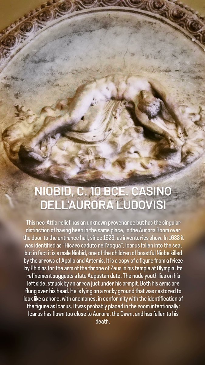 antmoose's tweet photo. This #ReliefWednesday we can admire the beautiful #Augustan figure of a nude male #Niobid transformed into an Icarus in the main room of the Casino dell'Aurora #Ludovisi, where the figure of Dawn is crossing #Guercino's painted vault, one of the glories of #Baroque #Rome. https://t.co/MGzbG7dXBF