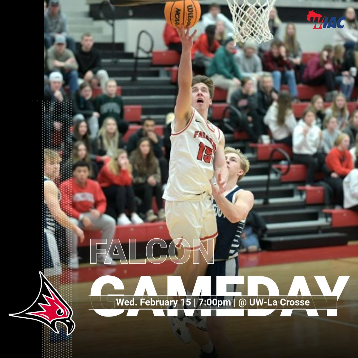Final regular season WIAC game tonight! 

🆚UW-La Crosse
🕖7:00pm
📍Mitchell Hall Gymnasium
💻wiacnetwork.com/uwlacrosse/
📈uwlathletics.com/sidearmstats/m…

#FFT <a href="/d3hoops/">D3hoops/Patrick Coleman</a> <a href="/UWRFFalcons/">UW-River Falls Athletics</a> @d3direct