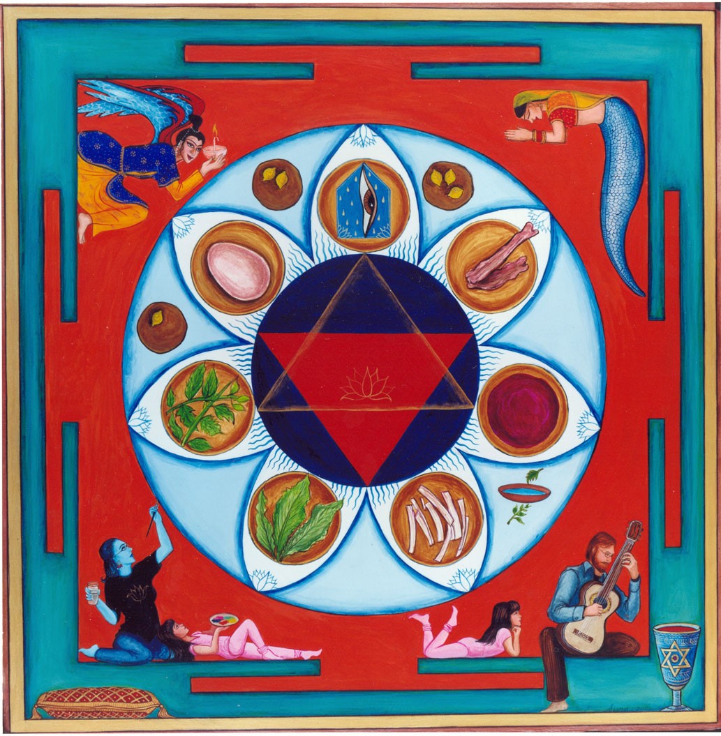 Come visit The Galleries at CSU for our current exhibition, “Beyond Borders: The Art of Siona Benjamin.” 
Meet the artist at our Thursday Night Art Talk with Siona Benjamin- Thursday, March 2, 5 – 8pm.  
Image: Finding Home #50 (Seder Mandala), 2001. csuohio.edu/galleries