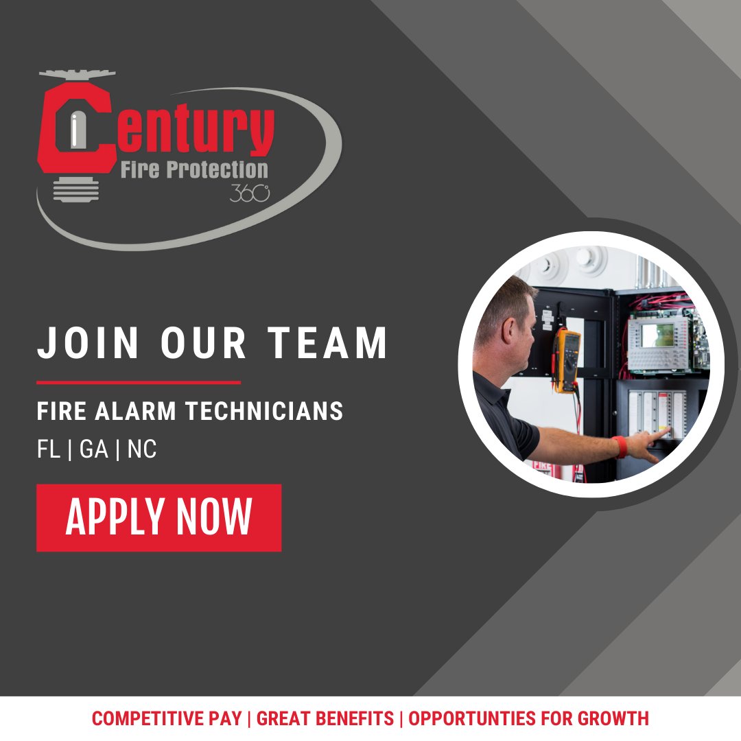 CenturyFP's tweet image. IS IT TIME FOR A CHANGE? Century Fire has openings for Fire Alarm Technicians across the southeast. APPLY NOW: hubs.la/Q01zmlK_0 #Hiring #FireProtectionJobs #FireAlarmTechnicians