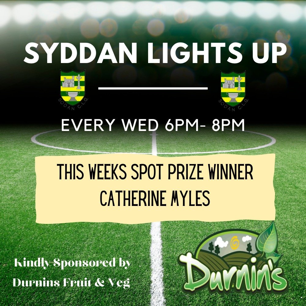 GFC_Syddan's tweet photo. Ireland Lights Up
See you all at the Pitch tonight from 6pm - 8pm 
This Weeks Spot Prize Winner is Catherine Myles 🎉
Well Done Catherine you have won a fantastic fruit and veg hamper 
Supplied by Durnin’s Fruit and Veg.

#syddan #syddagfc #gaa #irelandlightsup #winner #community https://t.co/XKMYtShCVg