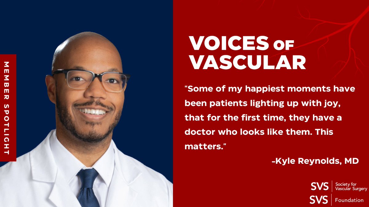In medical school, Dr. Kyle Reynolds was mesmerized by the evolving landscape of endovascular surgery. When he saw how many amputation patients looked like him, his passion for limb salvage &amp; health equity was born. Read his story: vascular.org/svs-foundation… #BHM #VoicesOfVascular