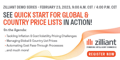 zilliant's tweet photo. Join our #demo session on Thursday, February 23, and learn how to tackle inflationary #pricing challenges in as few as 4 weeks with Zilliant Quick Start for Global & Country Price Lists. Register here: https://t.co/z4KQqdkV0g
#b2b #pricemanagement #inflation https://t.co/ZBiWulJDHd