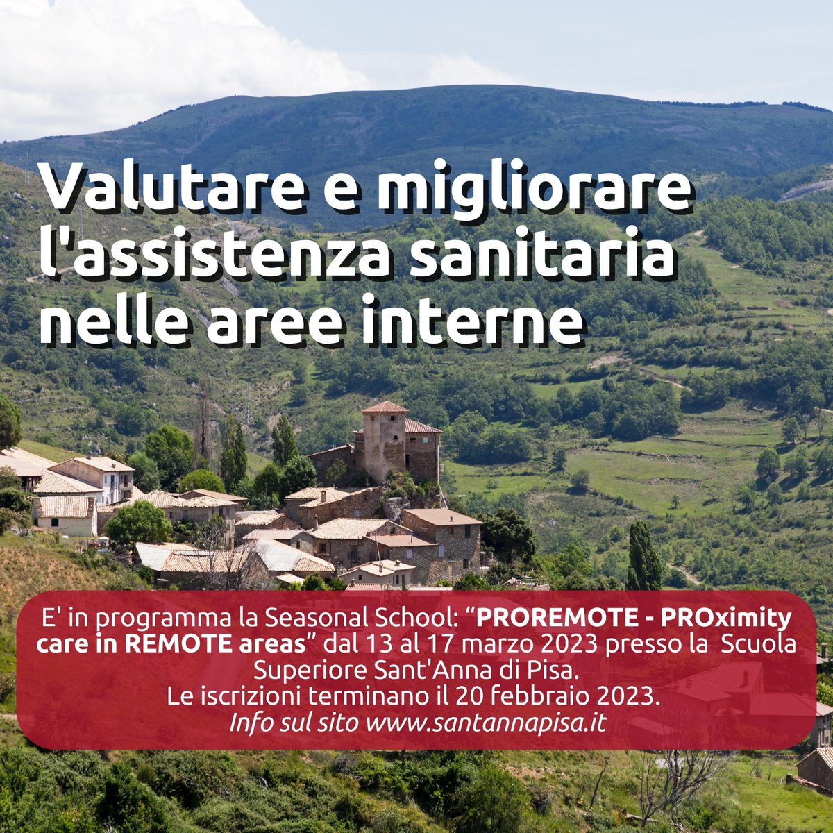 ScuolaSantAnna's tweet photo. ❗️La Scuola Sant'Anna organizza la Seasonal School “PROREMOTE”.
📆 Il corso intensivo si tiene dal 13 al 17 marzo 2023 e le iscrizioni scadono il 20 febbraio 2023.
🗒 Info e Iscrizioni ⬇️
https://t.co/dn6dJZ6fEn https://t.co/nCQiNTTy7m