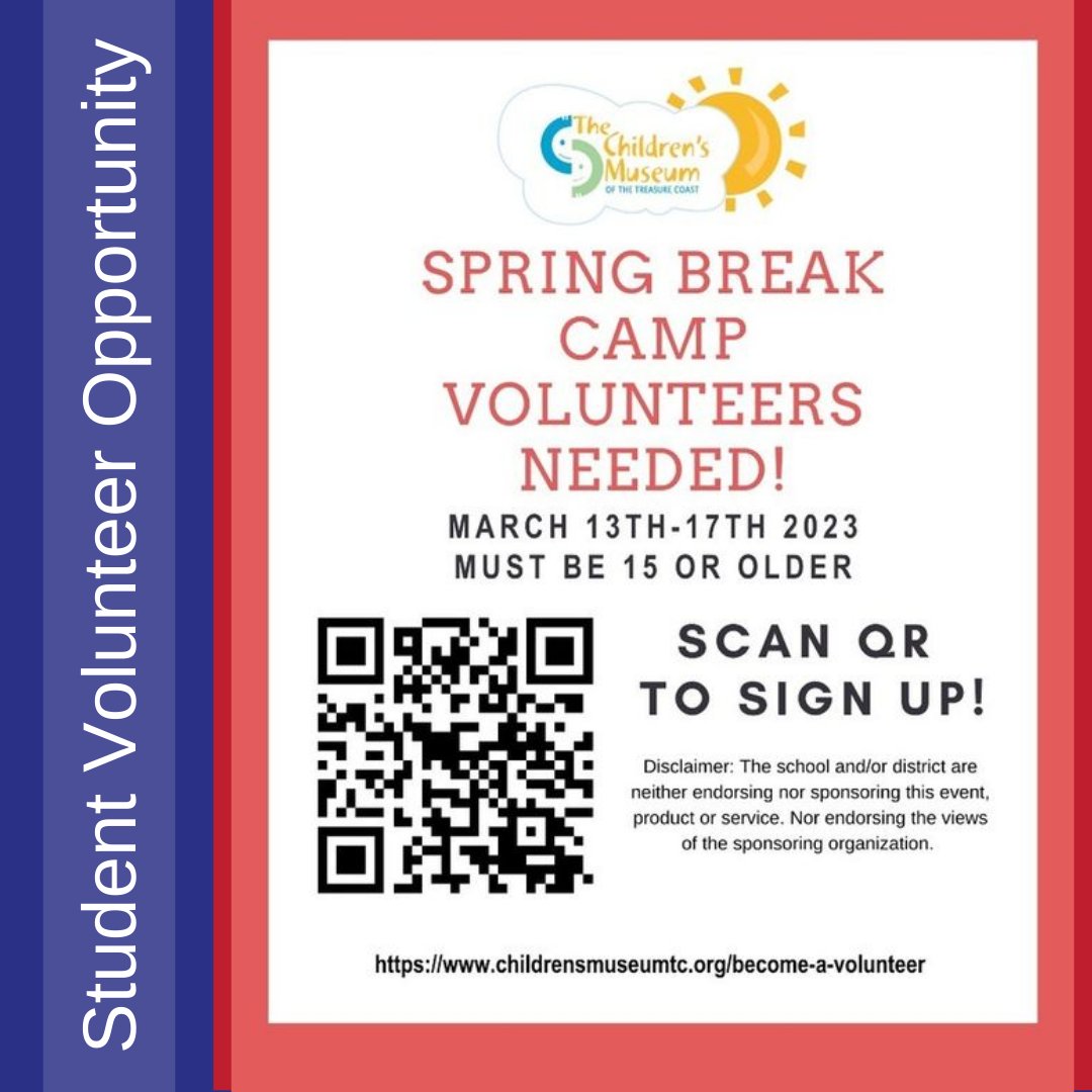 McsdVolunteers's tweet photo. Students- looking to earn a bunch of volunteer hours for Bright Futures? Sign up to volunteer during spring break! https://t.co/3m3jk3ZW9U