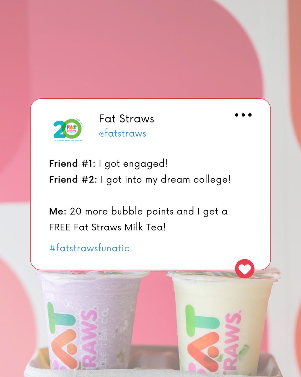 💯  #fatstrawsfunatic

🕐 8am - 9pm Monday - Saturday
🕐 ALPHA: 11am - 9pm Monday - Saturday
❌ CLOSED ON SUNDAYS
↗️ Order online: fatstraws.com
🚗 Delivery: <a href="/doordash/">DoorDash</a> <a href="/ubereats/">Uber Eats</a> <a href="/ezcater/">ezCater</a>