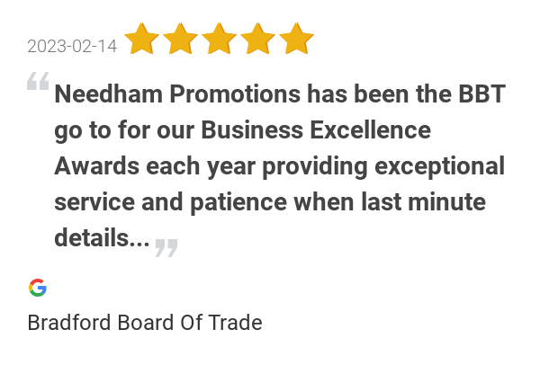 NeedhamPromo's tweet image. New 5.0-star Review: "Needham Promotions has been the BBT go to for our Business Excellence Awards each year...
