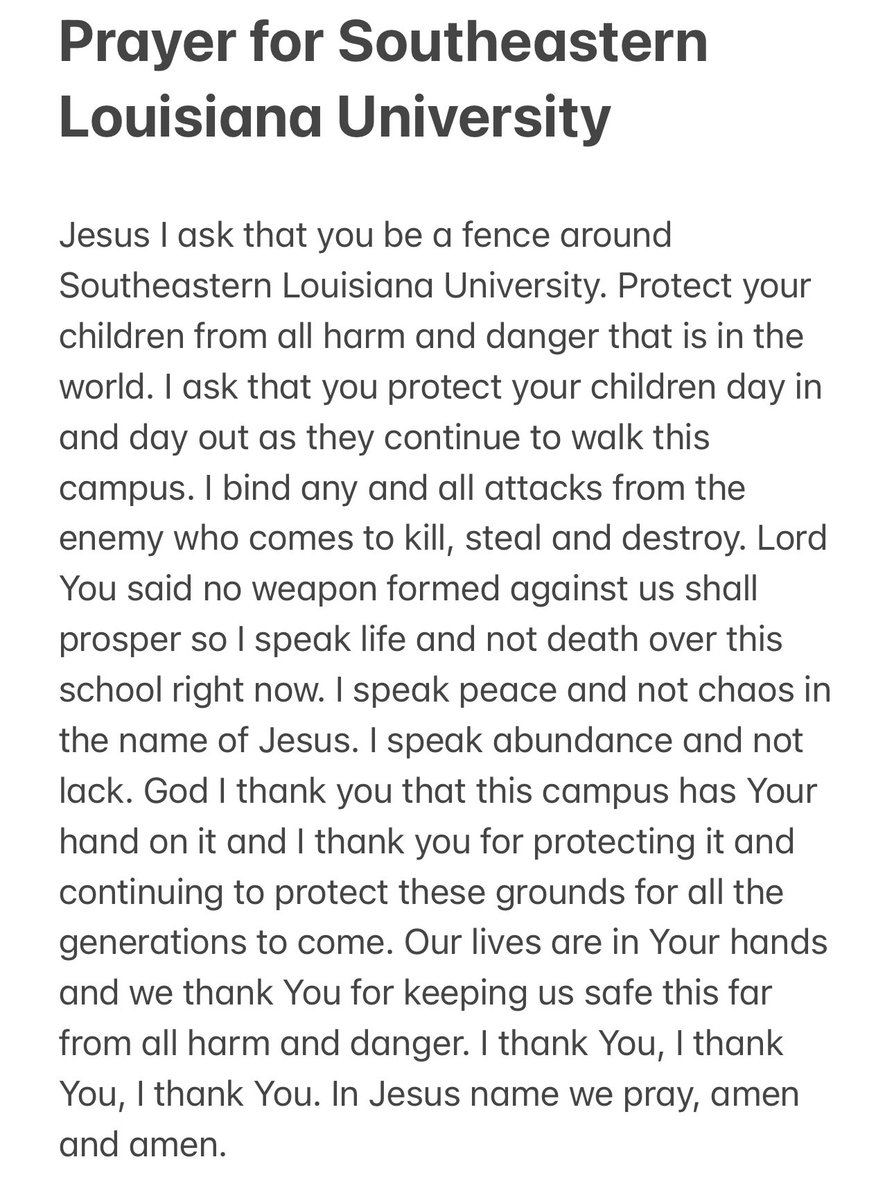 My heart deeply goes out to the students at MSU and I pray for their peace and recovery. So this prayer isn’t just for Southeastern but for every school at every level. 🧡