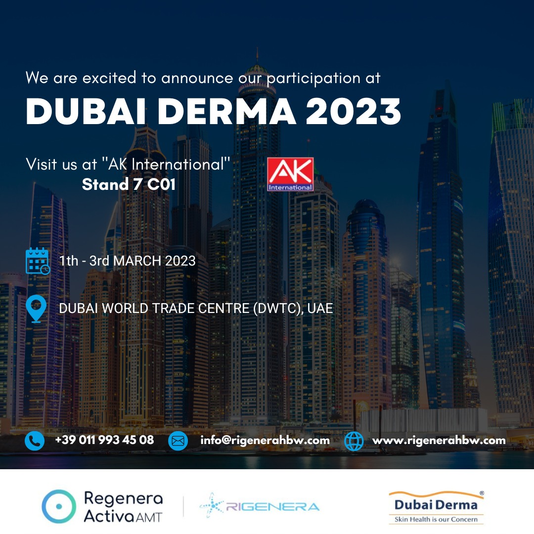 RigeneraHBW's tweet photo. We are thrilled to announce that we will be attending the 'Dubai Derma 2023 Congress along with our distributors AK International LLC, from March 1st to 3rd
See you all!
#rigenera #medicine #woundhealing #woundcare #rigeneratechnology #dubai #dubaiderma #technology #uae #event https://t.co/yrh668tRBO