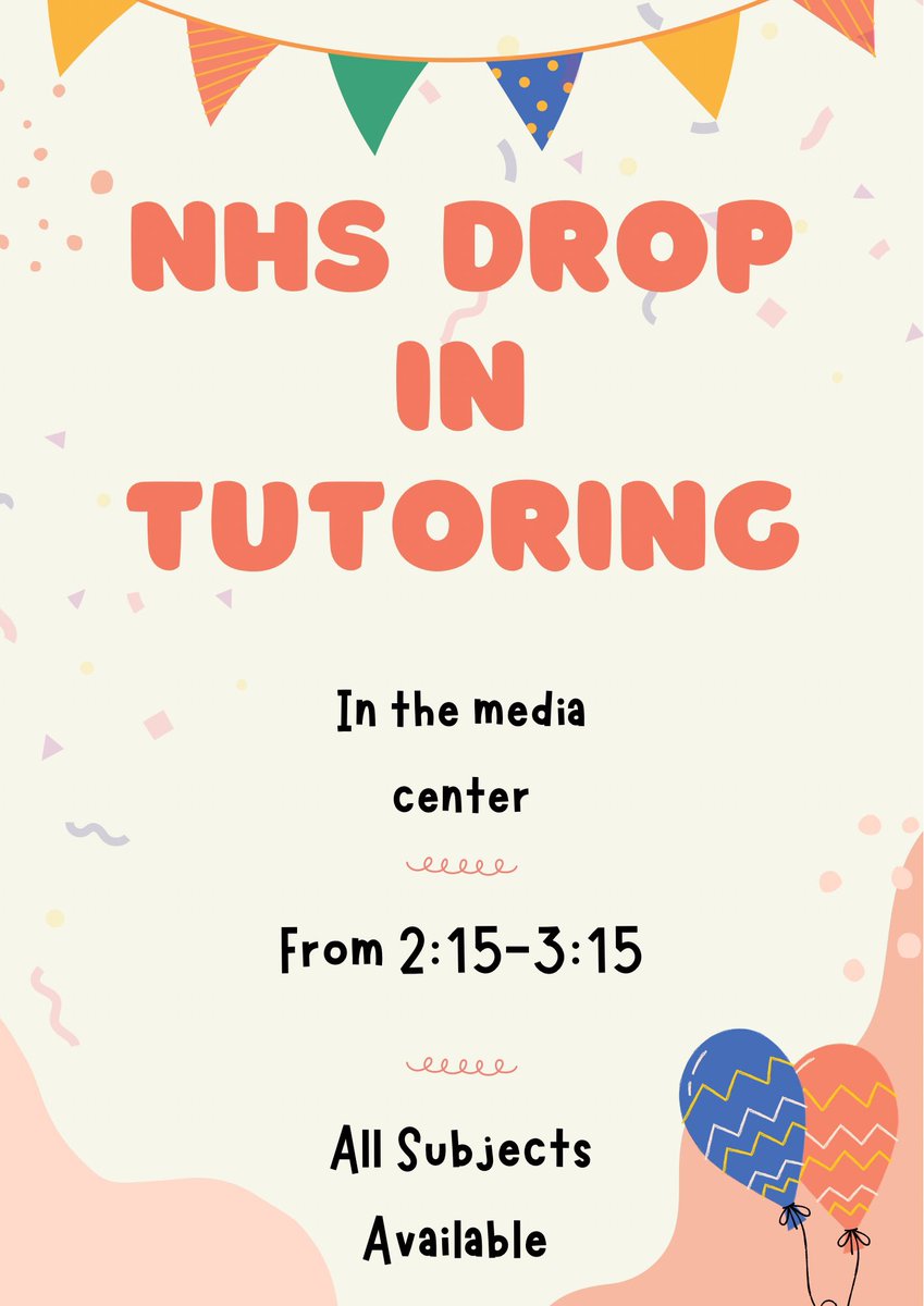 Drop in tutoring today after school. Get some help before break! All subject are available.