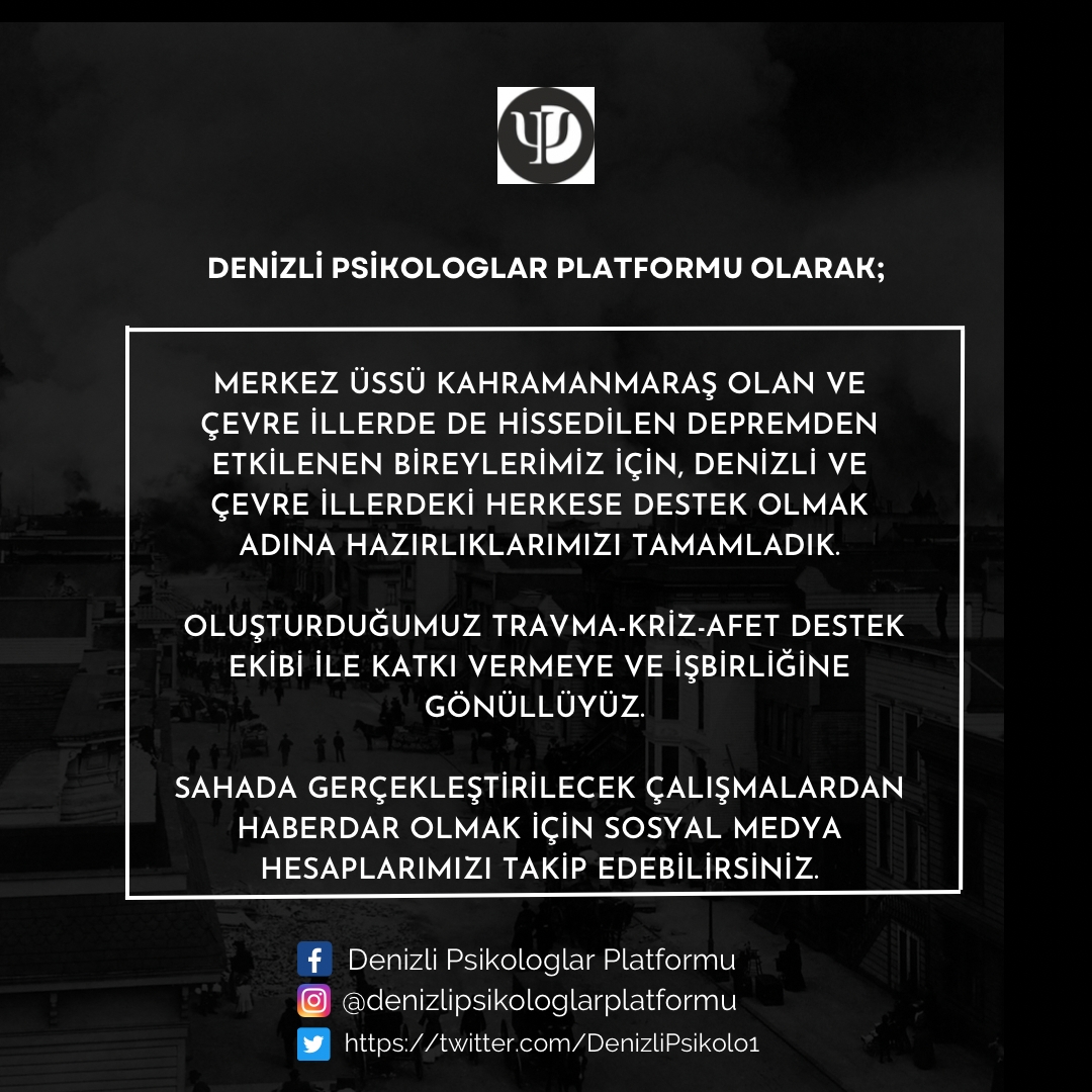 Denizli ve çevresinde bulunan, depremi yaşayan ya da tanık olan, tüm etkilenenler için...

#deprem #depremzede #denizli