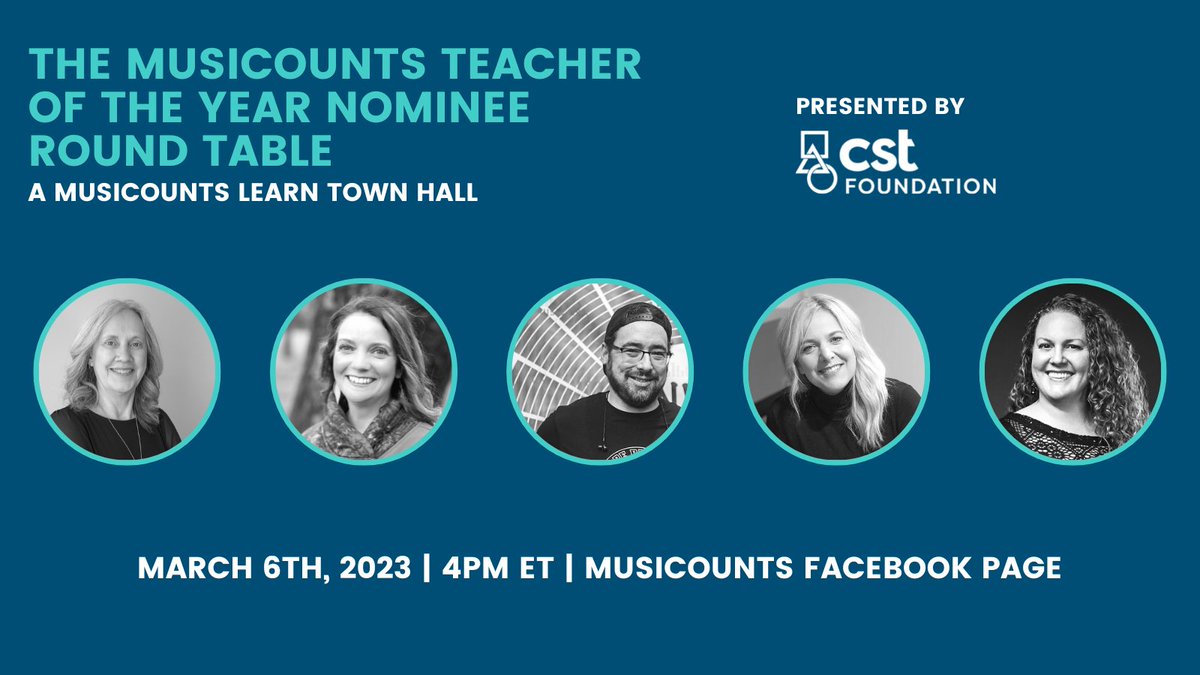 Join us for the MusiCounts Teacher of the Year Nominee Round Table: A MusiCounts Learn Town Hall, presented by <a href="/CSTfoundation/">cstfoundation</a>, where we’ll have 5 inspiring teachers sharing the biggest issues in #musiceducation. March 6 4pm ET / FREE! / Facebook live universe.com/events/the-mus…