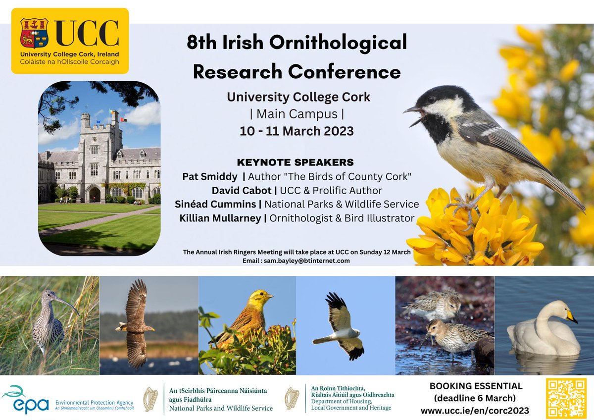 Come on down to Cork for the 8th Irish Ornithological Research conference in March! Registration is open :D
ucc.ie/en/corc2023/
