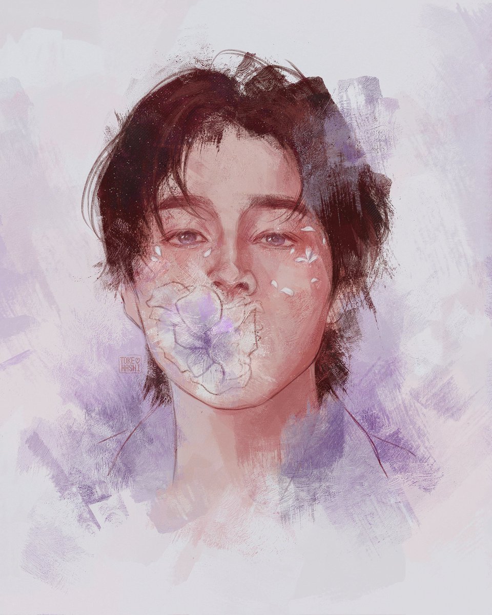 solo flower 1boy male focus looking at viewer portrait black hair  illustration images