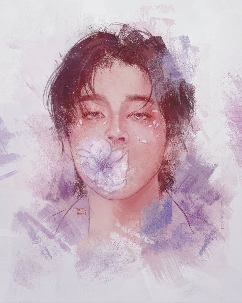 solo flower 1boy male focus looking at viewer portrait black hair  illustration images