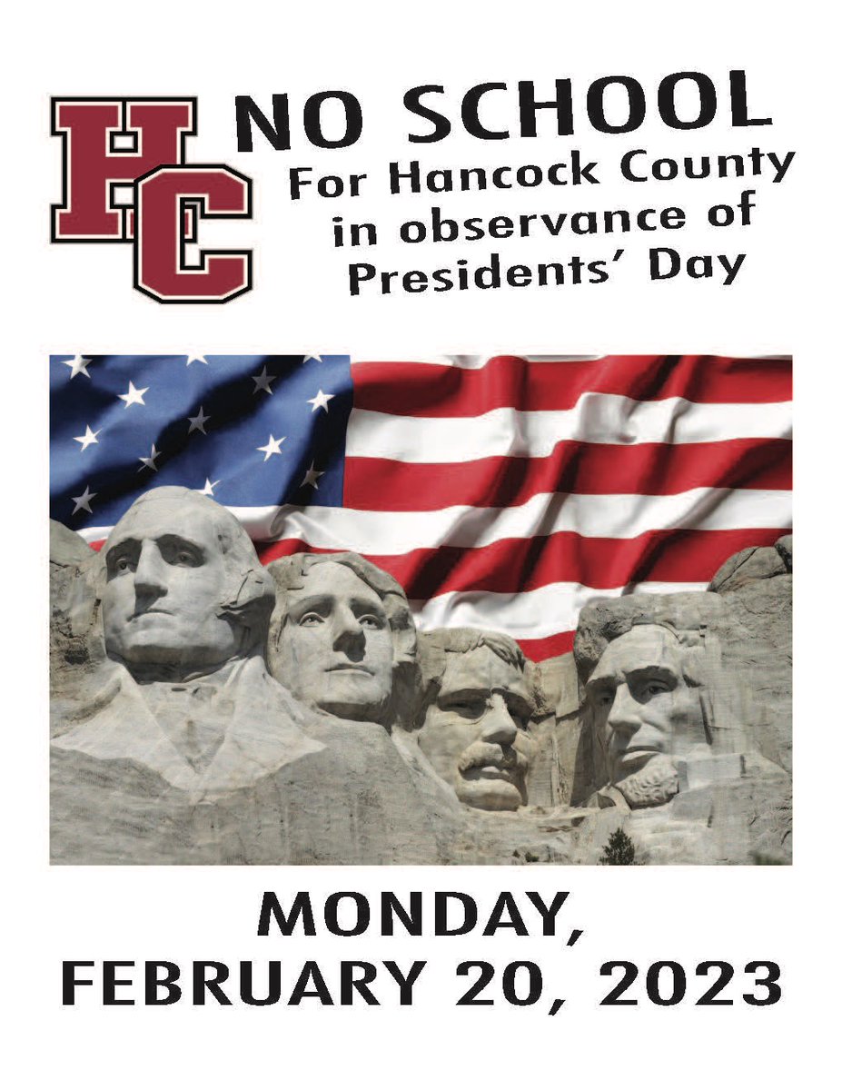 SchoolsHancock's tweet photo. Hancock County Schools will be Closed on Presidents' Day as originally scheduled. https://t.co/EXUVY0fvAf