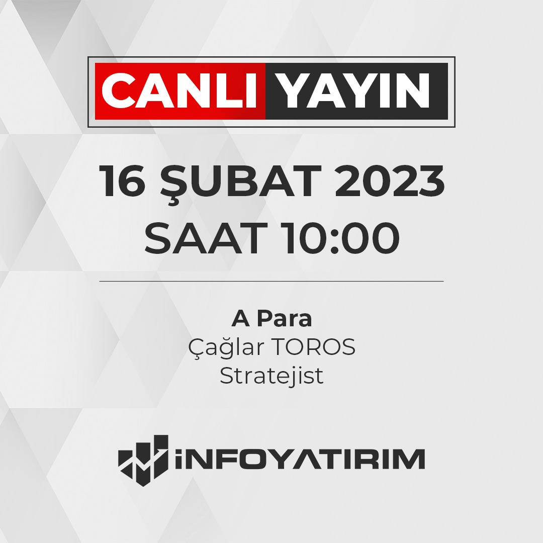 infoyatirim's tweet photo. Stratejistimiz Çağlar Toros @caglartoros , saat 10.00'da A Para'da Piyasa Gündemi programına konuk oluyor.

🗓️ 16 Şubat Perşembe
⏰ 10.00
📍 @apara_tv 
 
#infoyatirim #hisse #borsa #finans #infoyatırım https://t.co/5z2kc3u6TG