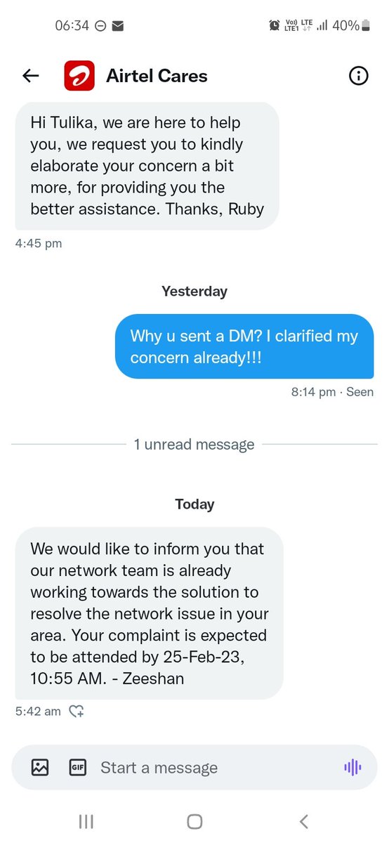 CsTulika's tweet photo. @Airtel_Presence U r gonna take 10 days to handle my complaint? What about my loss in those 10 days? It's better to reply here and no idiotic msgs!! https://t.co/21CH79JJ4Y